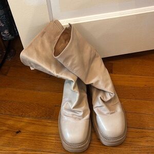 Slouchy Free People Leather Boots in Beige